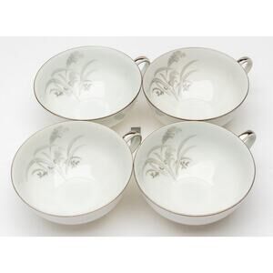 4 Wentworth China Silver Wheat Eterna Shape Tea cups #7514